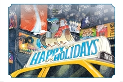 Holiday Pigeons on Taxi with hot chocolate Holiday Greeting  Card (SET OF 10)