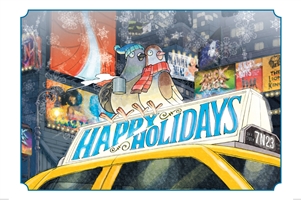 Holiday Pigeons on Taxi with hot chocolate Holiday Greeting  Card (SET OF 10)