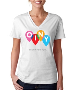 Womens V Neck OINY Location Location Location